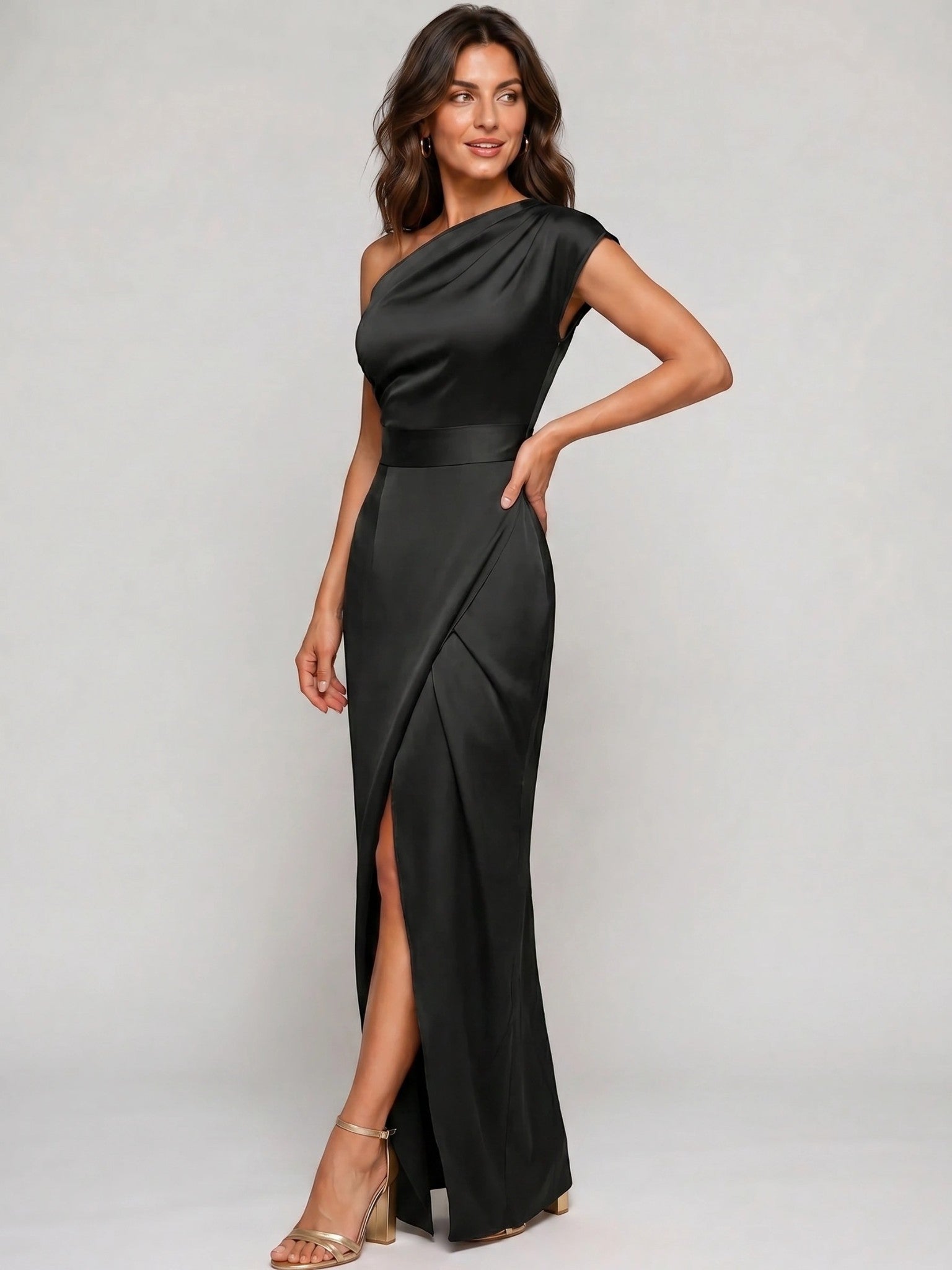 Abito lungo fluente da donna | Elegante abito estivo asimmetrico monospalla