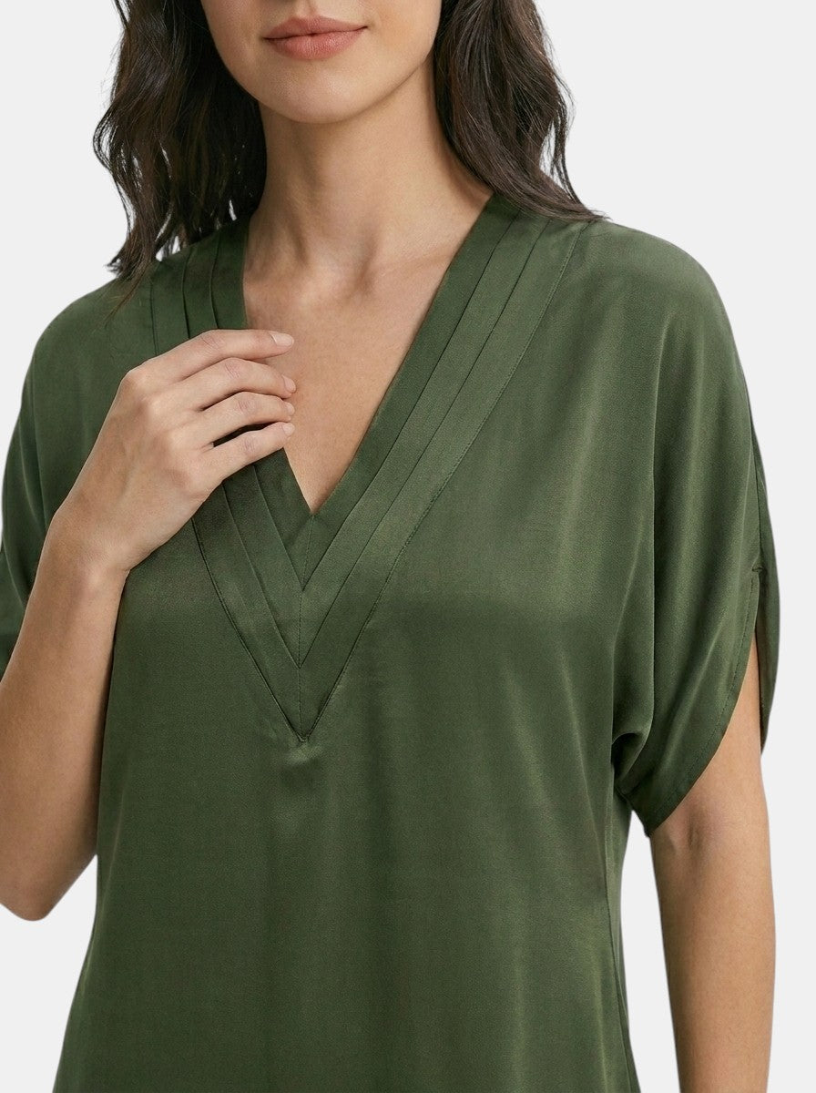 Vestido largo de tela fluida para mujer | Elegante vestido de verano que disimula el abdomen