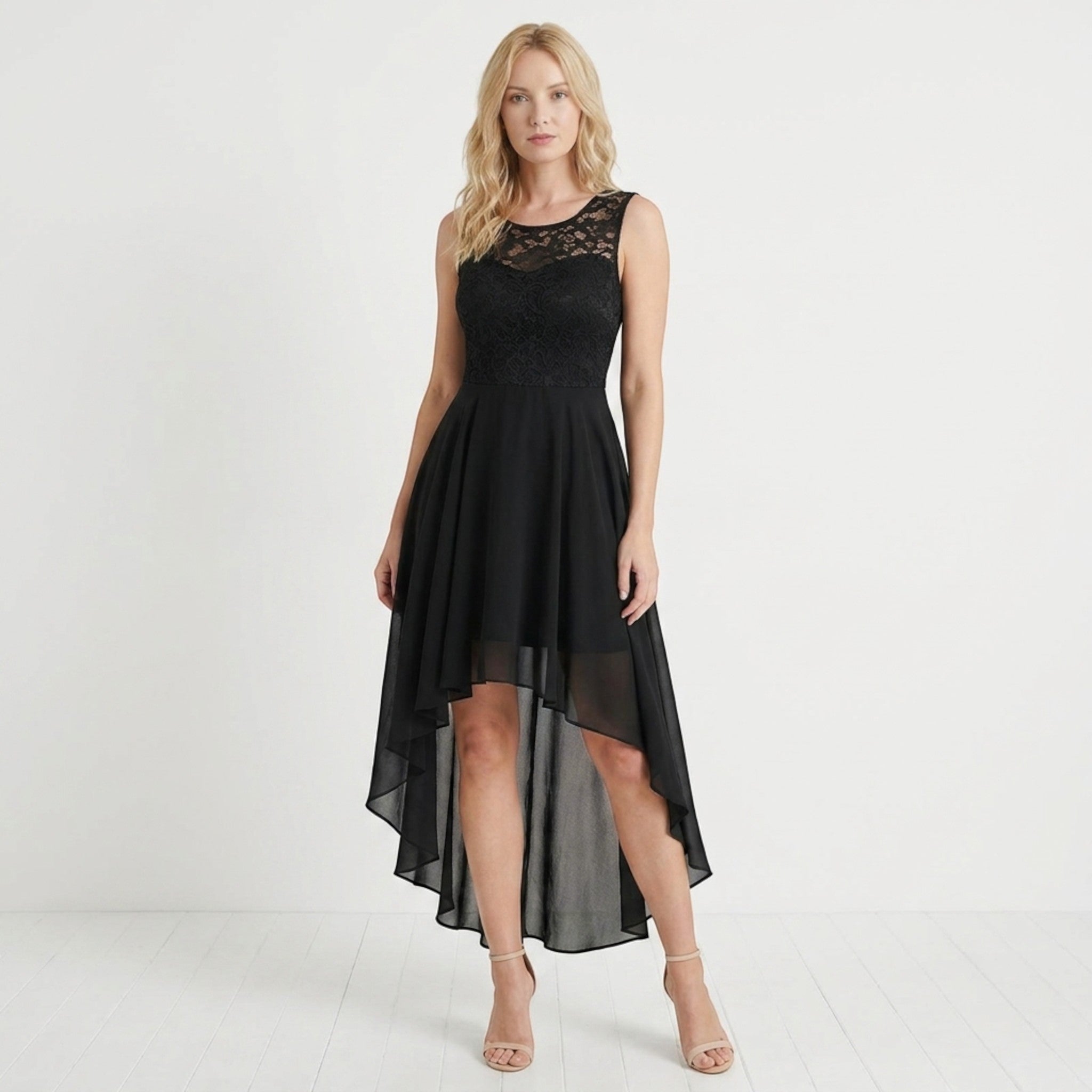 Robe fluide asymétrique pour femme | Robe midi sans manches élégante pour occasions formelles