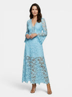 Womens Guipure Lace Evening Dress | Elegant Long Sleeve V-Neck Cocktail Gown 4