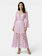 Womens Guipure Lace Evening Dress | Elegant Long Sleeve V-Neck Cocktail Gown 6