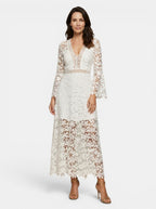 Womens Guipure Lace Evening Dress | Elegant Long Sleeve V-Neck Cocktail Gown 2