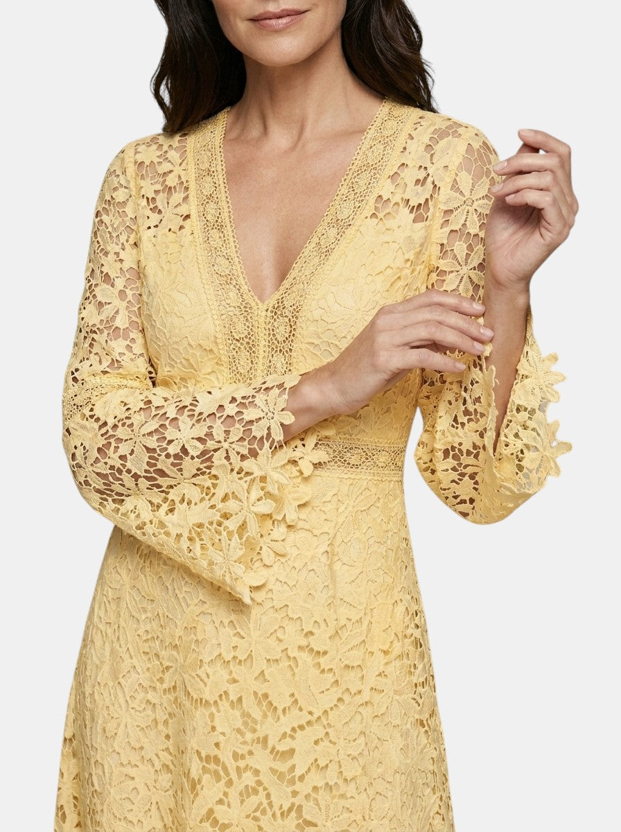 Womens Guipure Lace Evening Dress | Elegant Long Sleeve V-Neck Cocktail Gown 9