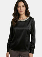 Womens High-Sheen Satin Blouse | Elegant Relaxed Bishop Sleeve Top 7