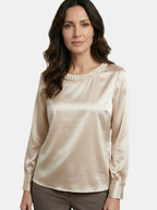 Womens High-Sheen Satin Blouse | Elegant Relaxed Bishop Sleeve Top 3