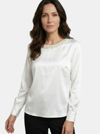 Womens High-Sheen Satin Blouse | Elegant Relaxed Bishop Sleeve Top 5