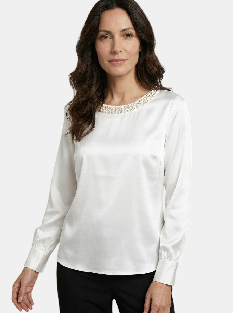 Womens High-Sheen Satin Blouse | Elegant Relaxed Bishop Sleeve Top 5