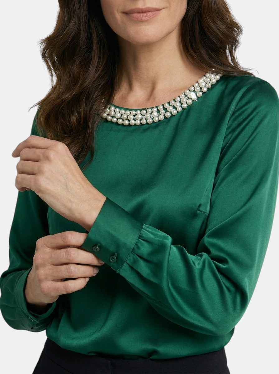 Womens High-Sheen Satin Blouse | Elegant Relaxed Bishop Sleeve Top 10