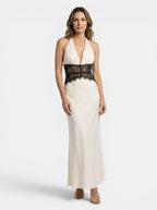 Women's Lace Halter Neck Maxi Dress | Modern Backless Evening Gown