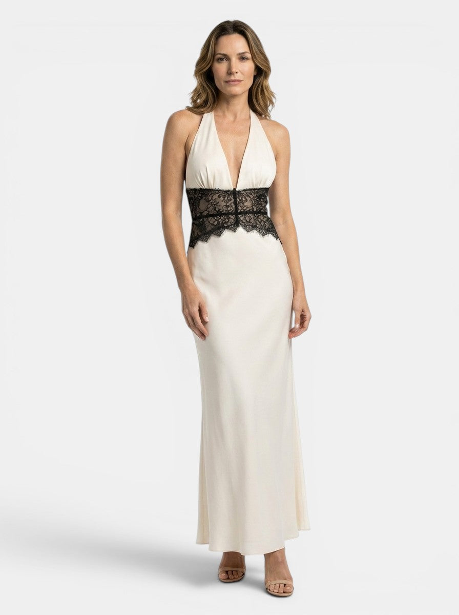 Women's Lace Halter Neck Maxi Dress | Modern Backless Evening Gown