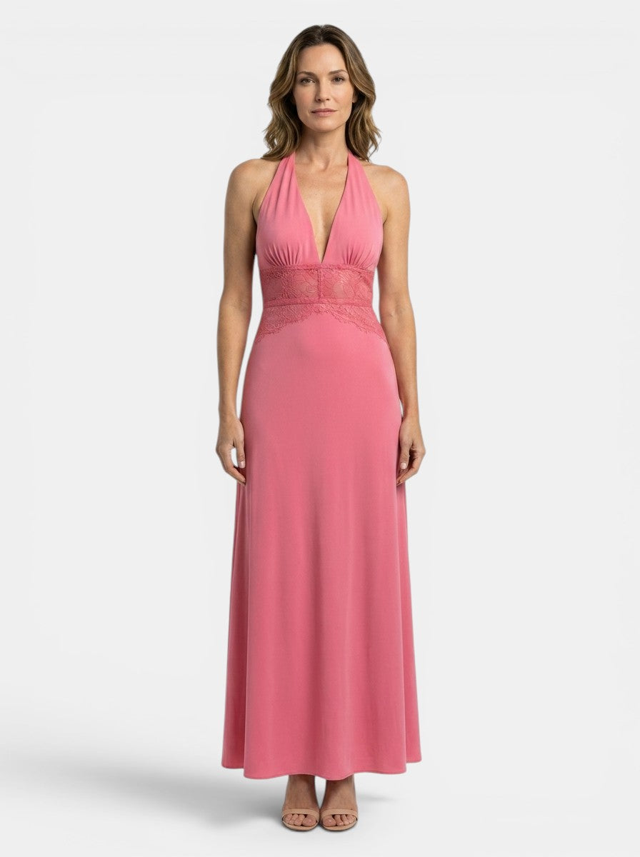 Women's Lace Halter Neck Maxi Dress | Modern Backless Evening Gown