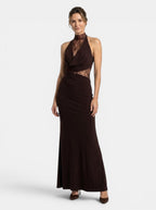 Women's Lace Halter Neck Maxi Dress | Refined Sleeveless Evening Gown