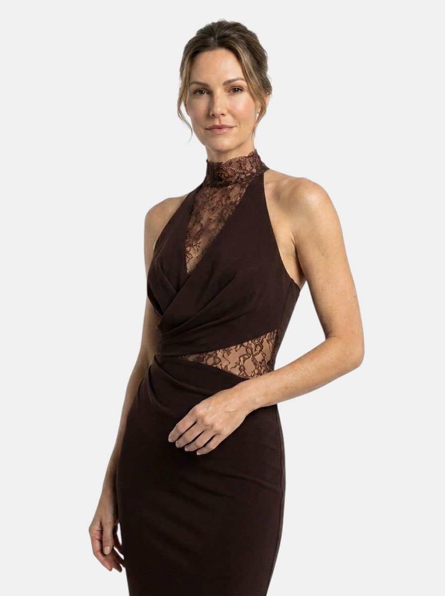 Women's Lace Halter Neck Maxi Dress | Refined Sleeveless Evening Gown