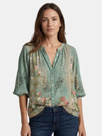 Women's Lightweight Boho Print Blouse | Relaxed V-Neck Long Sleeve Summer Top