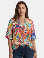 Women's Lightweight Boho Print Blouse | Relaxed V-Neck Long Sleeve Summer Top