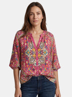 Women's Lightweight Boho Print Blouse | Relaxed V-Neck Long Sleeve Summer Top