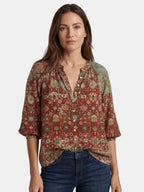 Women's Lightweight Boho Print Blouse | Relaxed V-Neck Long Sleeve Summer Top