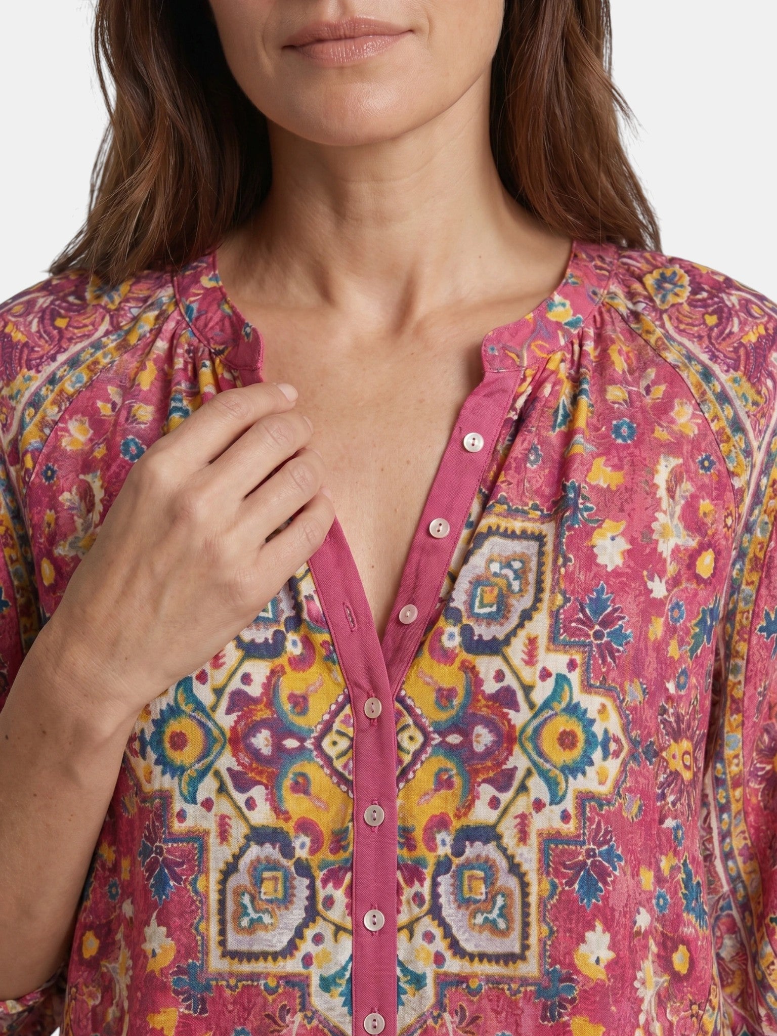 Blusa leggera da donna con stampa boho | Top estivo a maniche lunghe con scollo a V ampio
