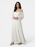 Womens Lightweight Chiffon Maxi Dress | Elegant Off-Shoulder A-Line Bridal Gown 2