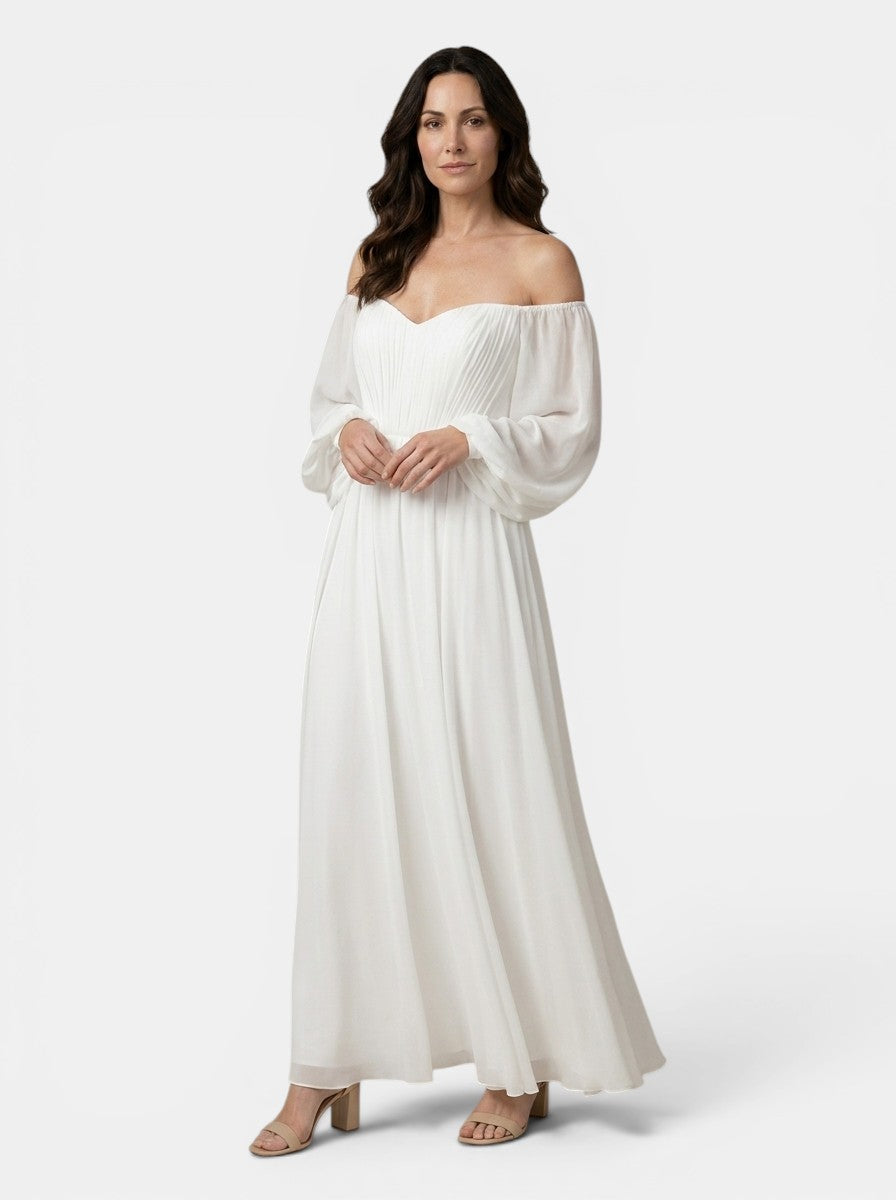 Womens Lightweight Chiffon Maxi Dress | Elegant Off-Shoulder A-Line Bridal Gown 2