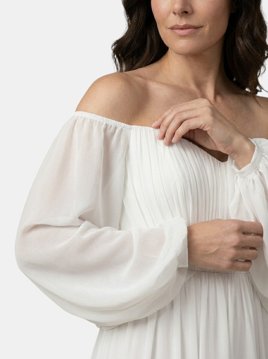 Womens Lightweight Chiffon Maxi Dress | Elegant Off-Shoulder A-Line Bridal Gown 3