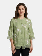 Women's Lightweight Cotton Blouse | Floral Embroidered Summer Top | Flowy Relaxed Fit