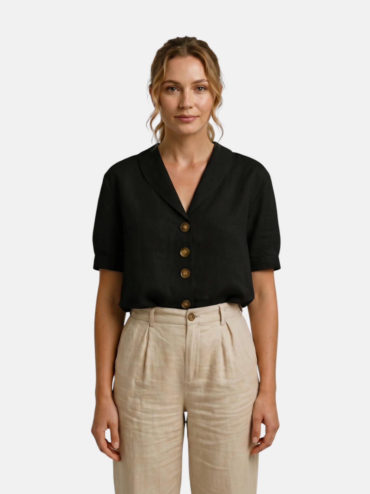 חולצת נשים קלה עם Draped | חולצת קיץ אלגנטית עם עיצוב עטיפה