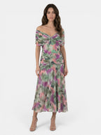 Women's Lightweight Floral Maxi Dress | Elegant V-Neckline with Pleated Waist for Summer