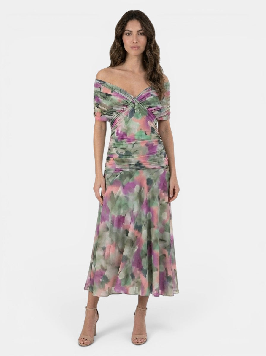 Robe longue légère à fleurs pour femme | Décolleté en V élégant avec taille plissée pour l'été