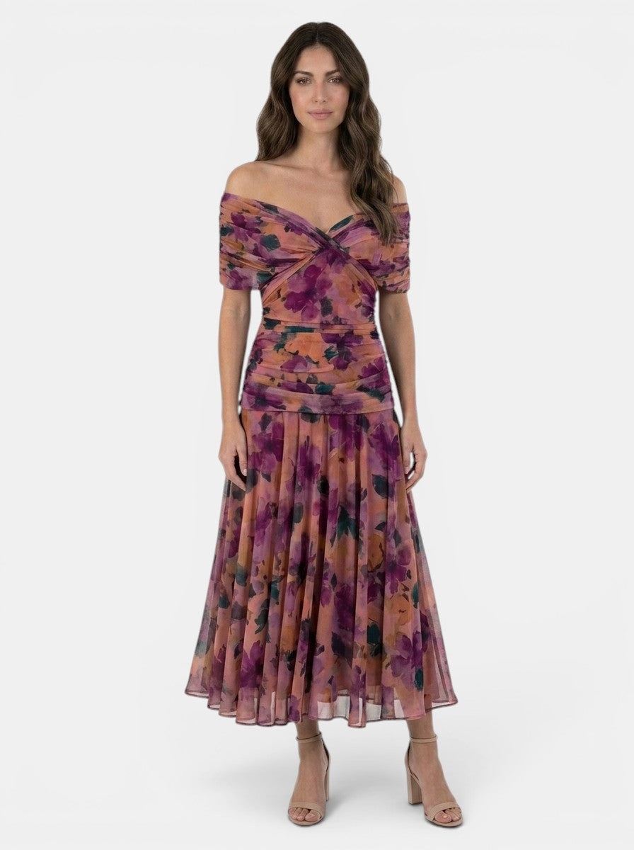 Robe longue légère à fleurs pour femme | Décolleté en V élégant avec taille plissée pour l'été