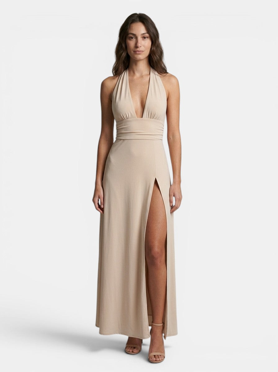 Robe longue légère dos nu pour femme | Élégante robe d'été fendue sur le côté