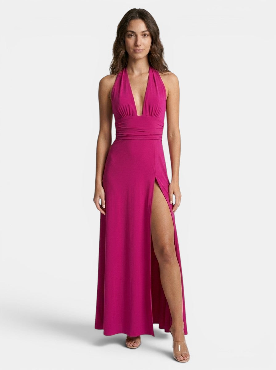 Robe longue légère dos nu pour femme | Élégante robe d'été fendue sur le côté