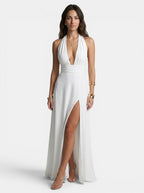 Women's Lightweight Halter Neck Maxi Dress | Elegant High Side Slit Summer Gown