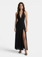 Women's Lightweight Halter Neck Maxi Dress | Elegant High Side Slit Summer Gown