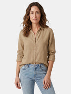 Women's Lightweight Linen Button-Down Shirt | Relaxed Fit Casual White Blouse