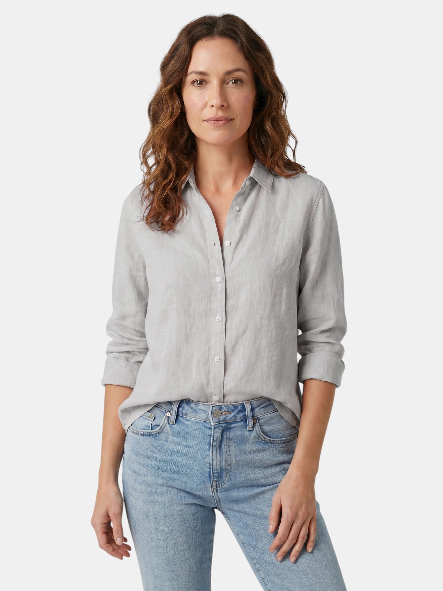 Camicia Donna Leggera in Lino con Bottoni | Blusa Bianca Casual a Vestibilità Comoda