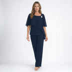 Womens Lightweight Navy Two-Piece Overlay Set | Elegant Formal Outfit with Loose Fit 6