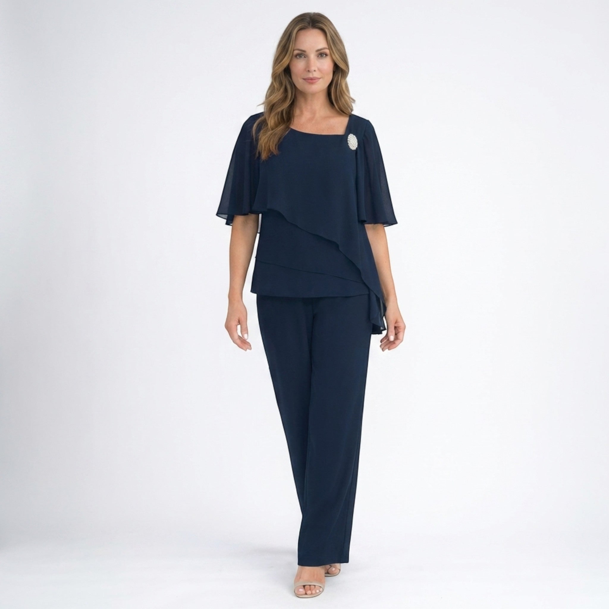 Womens Lightweight Navy Two-Piece Overlay Set | Elegant Formal Outfit with Loose Fit 6