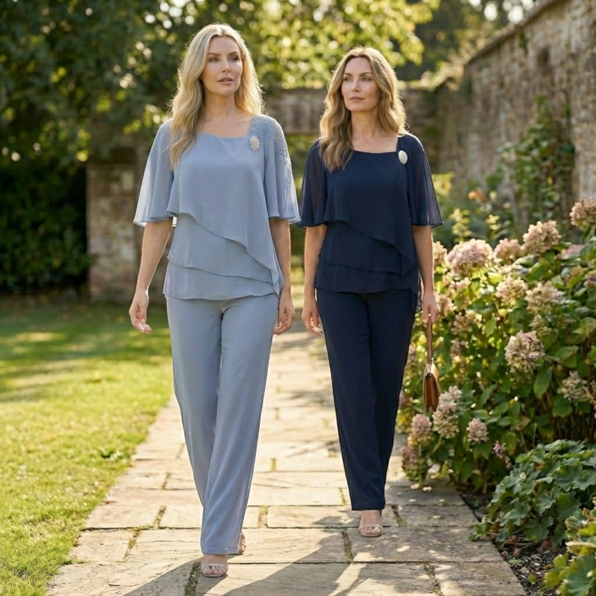 Womens Lightweight Navy Two-Piece Overlay Set | Elegant Formal Outfit with Loose Fit 3