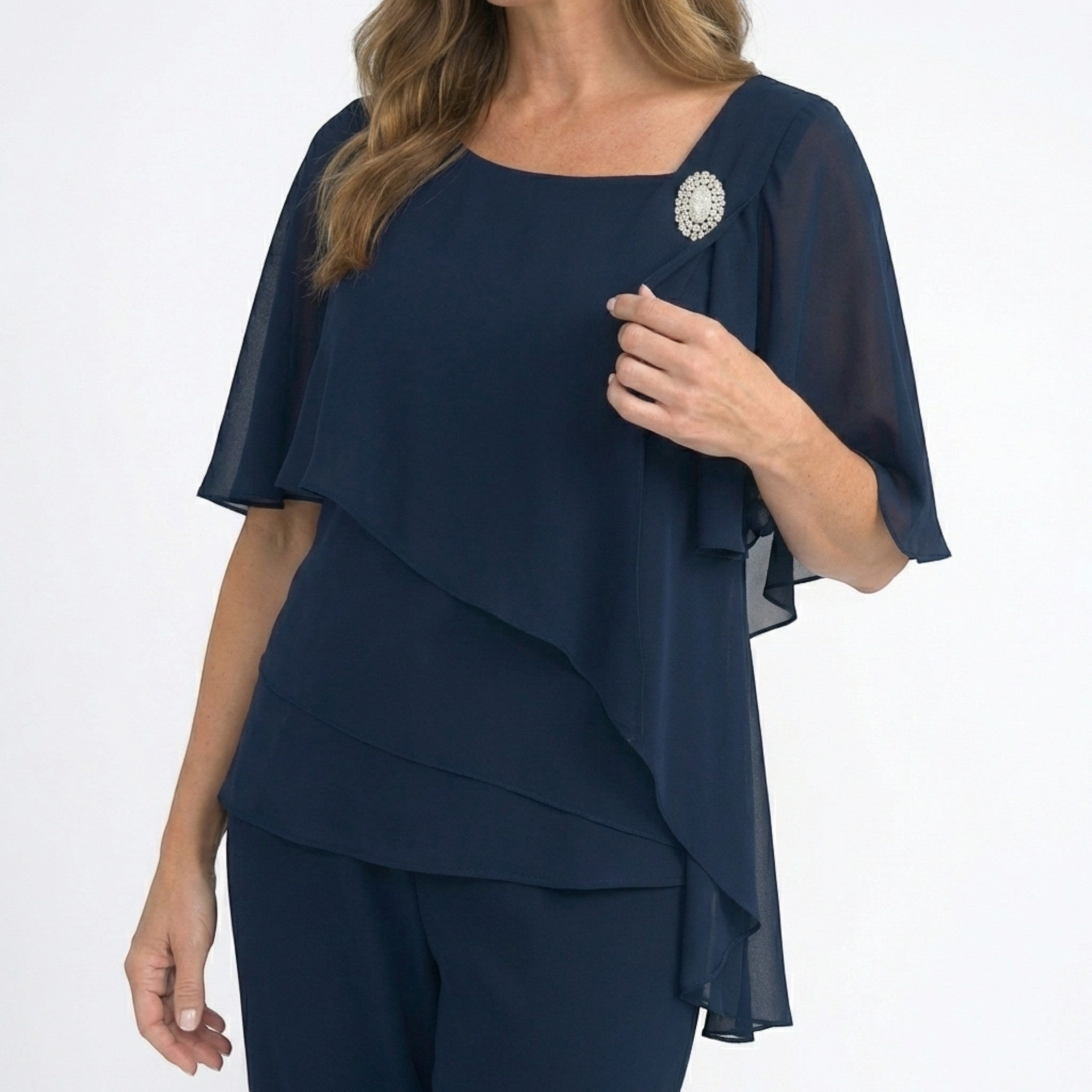 Womens Lightweight Navy Two-Piece Overlay Set | Elegant Formal Outfit with Loose Fit 7