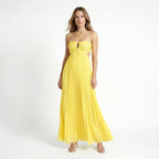 Vestido maxi plisado ligero para mujer | Elegante vestido de verano sin espalda con cuello halter