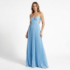 Vestido maxi plisado ligero para mujer | Elegante vestido de verano sin espalda con cuello halter