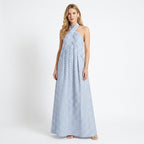 Vestido largo ligero de rayas para mujer | Elegante vestido de verano con cuello halter