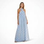 Vestido largo ligero de rayas para mujer | Elegante vestido de verano con cuello halter