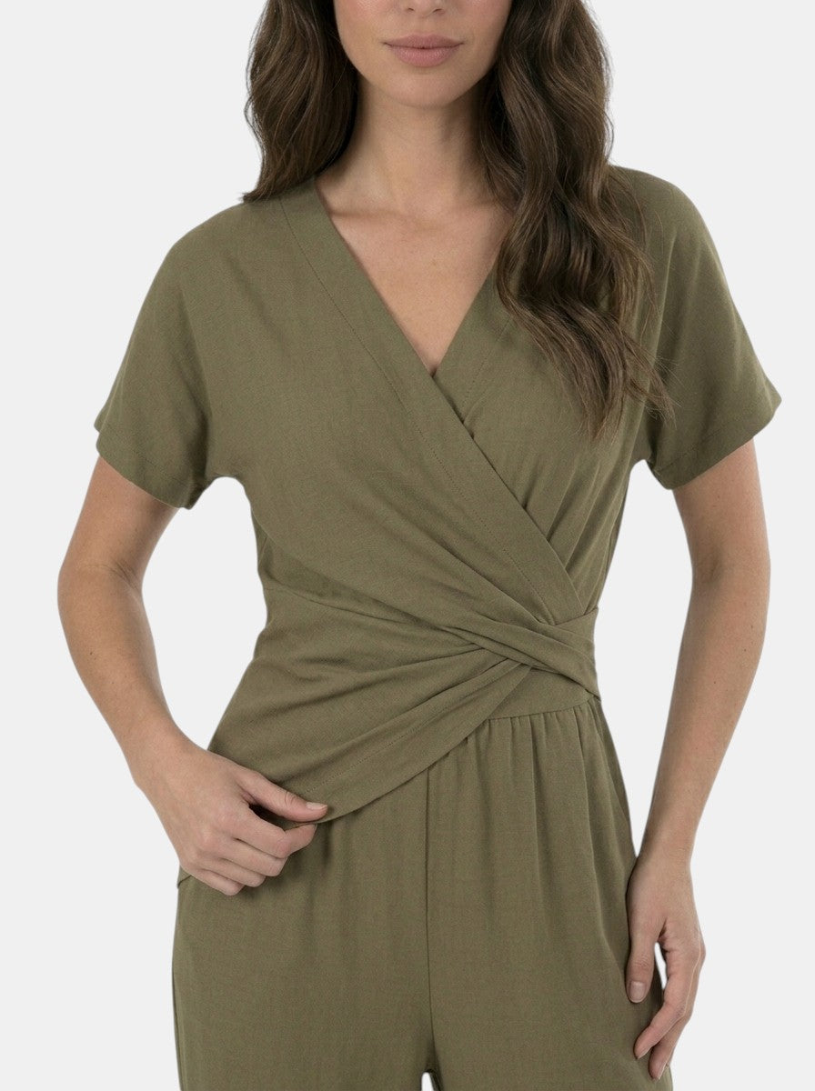 Completo leggero da donna in due pezzi | Top elegante con incrocio frontale e pantaloni su misura
