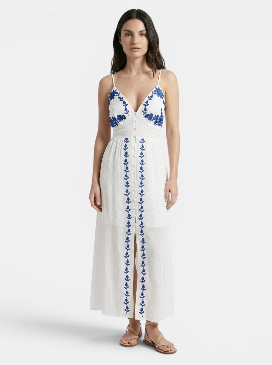 Robe d'été blanche légère pour femme | Élégante tenue maxi fluide pour mariages
