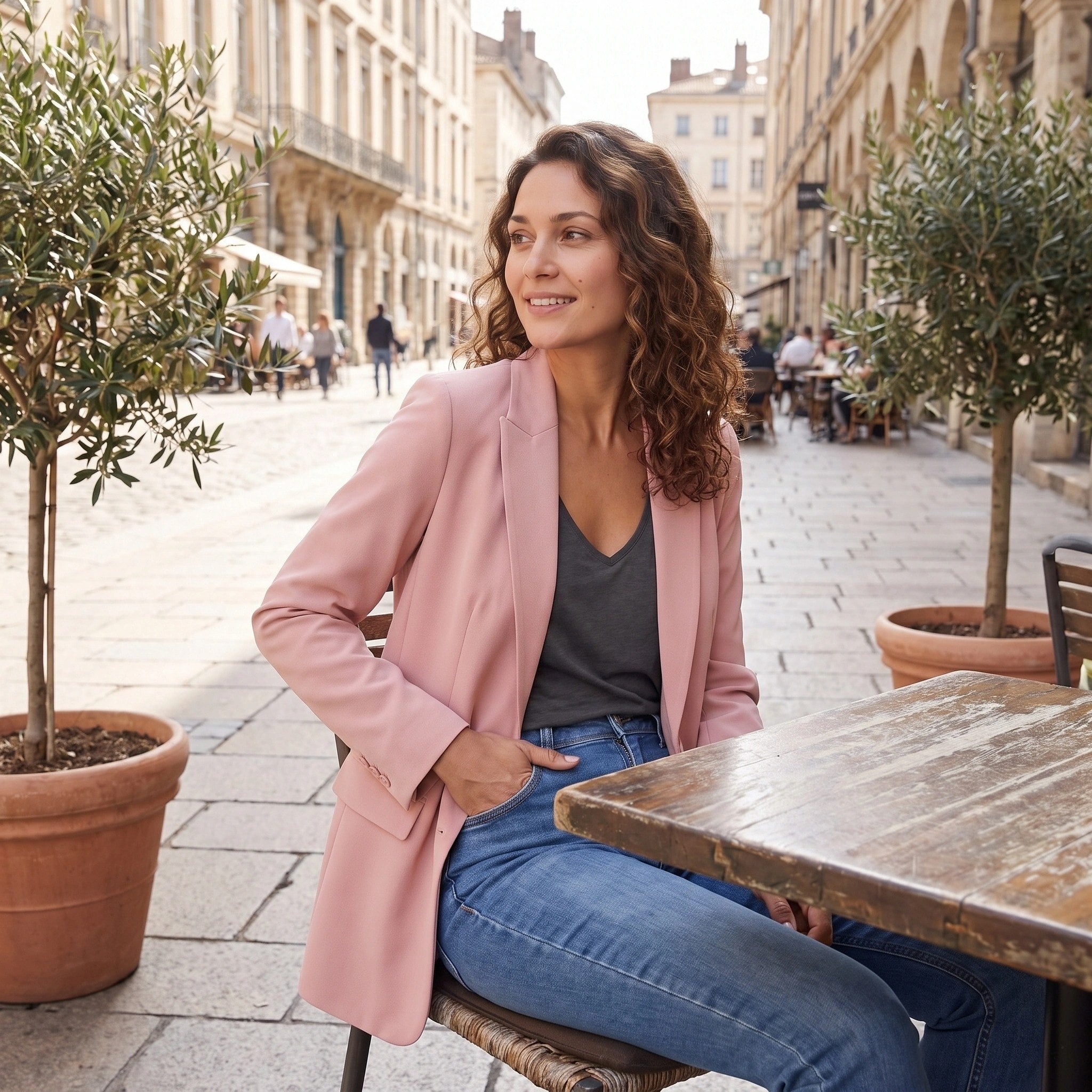 Blazer long pour femme à ouverture avant avec col à revers et coupe ajustée