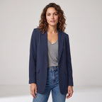 Blazer largo para mujer con abertura frontal, cuello con solapa y ajuste entallado