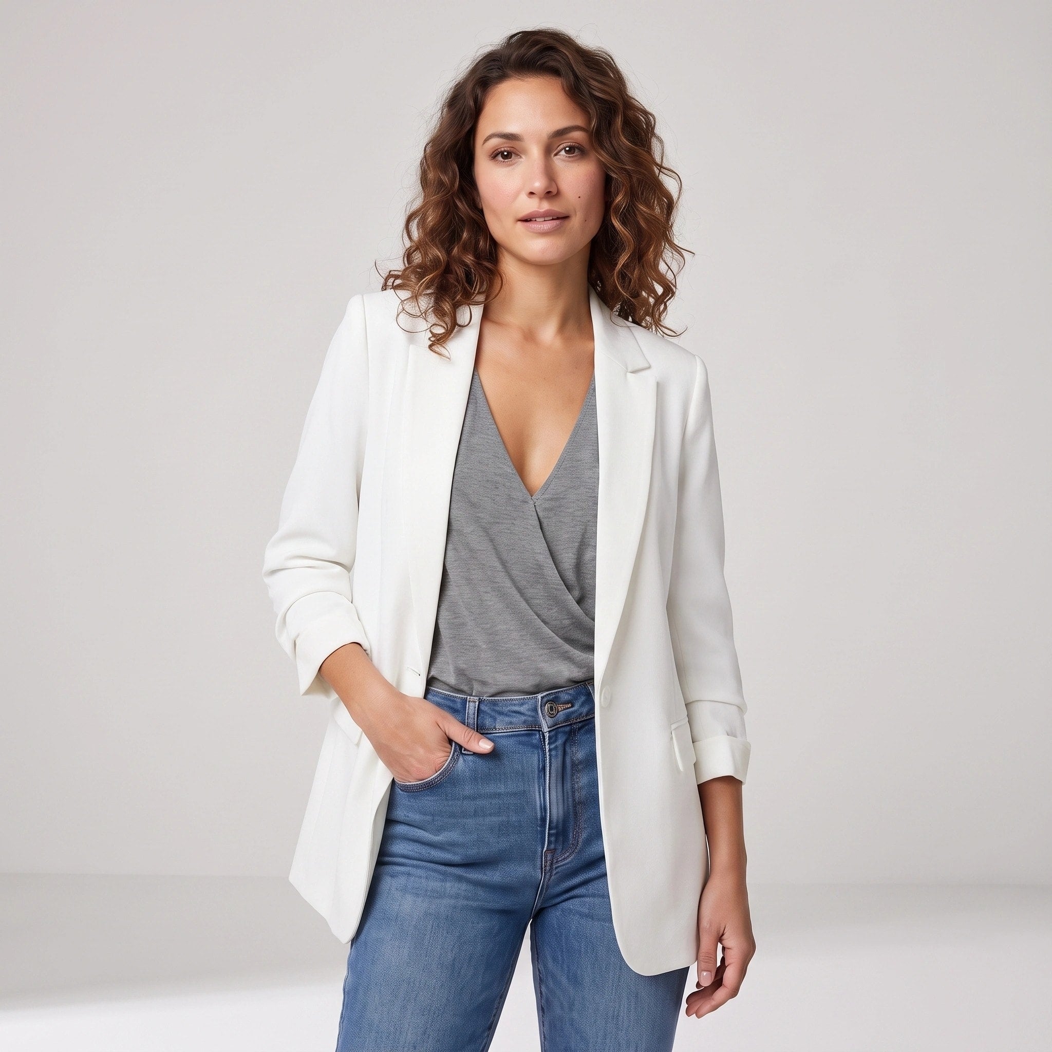 Blazer long pour femme à ouverture avant avec col à revers et coupe ajustée