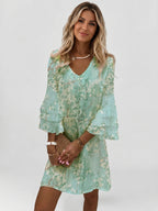 Vestido corto para mujer con estampado de mármol | Vestido de verano suelto y fluido con mangas acampanadas